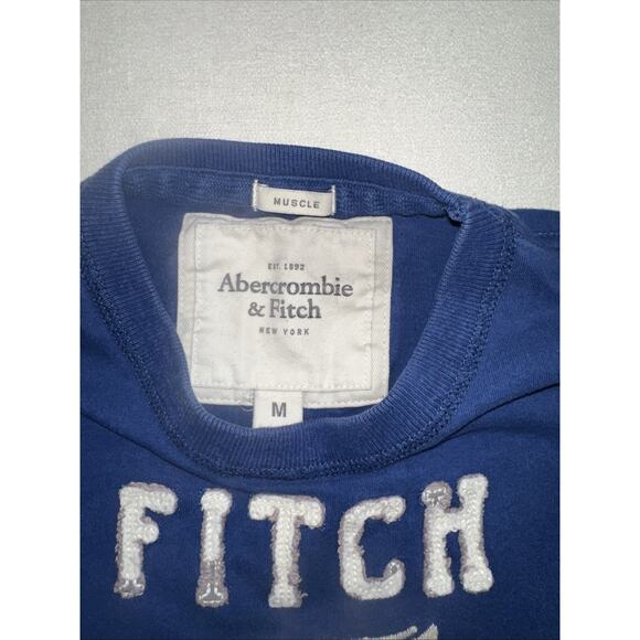 Abercrombie & Fitch Muscle Shirt Y2K Mens Med Navy New York Embroidered - Picture 3 of 9